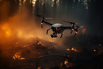 High-tech firefighting aid, remote-controlled drone fights forest fires.