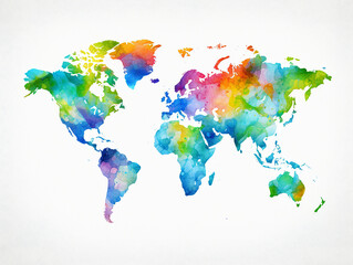 Illustration of colored watercolor world map