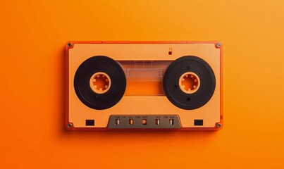 Naklejka premium Vintage audio compact cassette with heart on orange background , AI generator