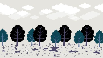 Forrest landscape with trees and grass, nature inspired, cute trees and shrubs, Autumn foliage in a park, natural autumn landscape background, Spring nature and country landscape background