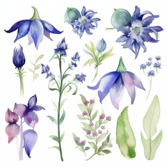 Set of watercolor bluebells flowers clipart