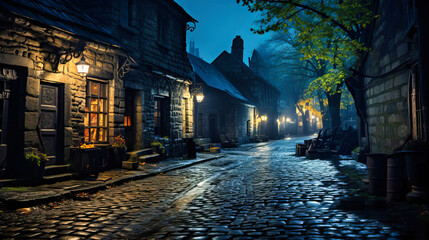 A dimly lit, mysterious alleyway, shadows playing on the cobblestones and whispers of secrets in the air.