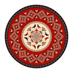 Traditional Polish embroidery round symbol, vector template. Isolated objects over white background