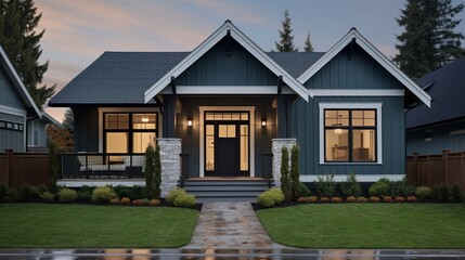Gray New Construction Modern Cottage Home with Hardy Board Siding and Teal Door with Curb Appeal