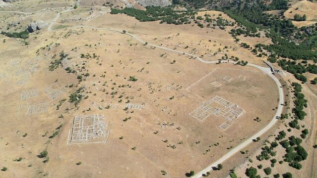 Aerial view of ancient city Hattusa in the capital of Hittites