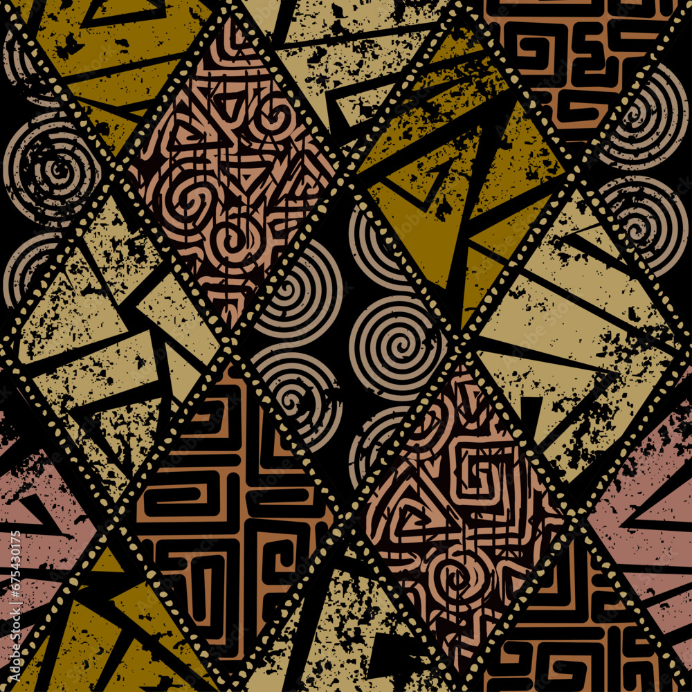 Poster grunge geometric vector seamless pattern made in ethnic style. african traditional design. creative 