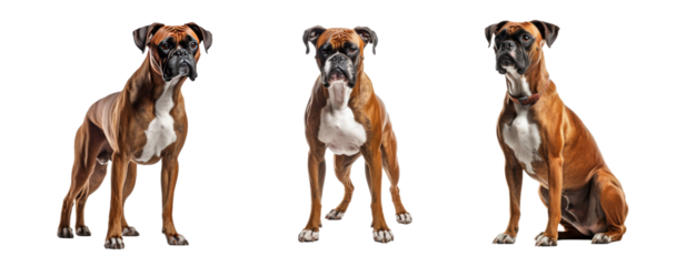 Set of Boxer dog isolated on transparent background. Concept of pet.