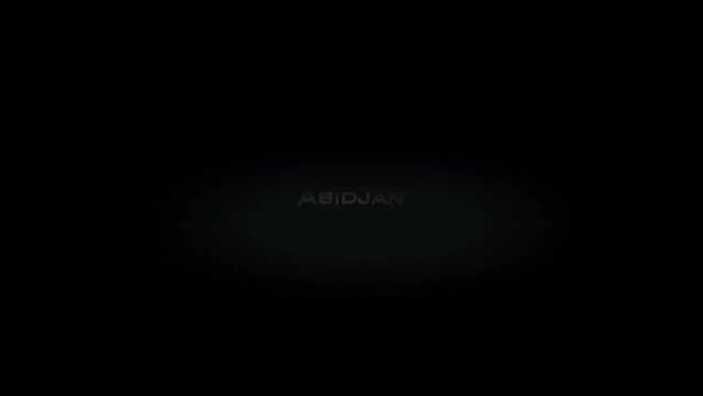 Abidjan 3D title word made with metal animation text on transparent black