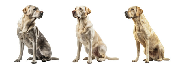 Set of Labrador Retriever dog isolated on transparent background. Concept of pet.