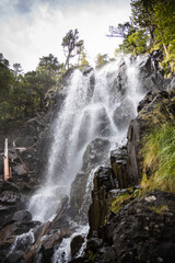 Ratera waterfall near Lake Sant Maurici in national park of Aigüestortes y Estany de Sant Maurici, Pyrenees mountains - obrazy, fototapety, plakaty