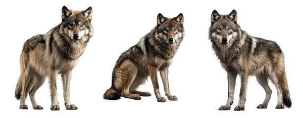 Fototapeta premium Set of wolf isolated on transparent background. Concept of animals.