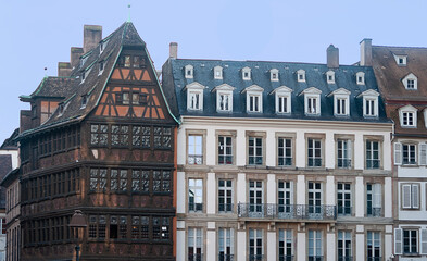 Fototapeta premium Historic wooden facade in downtown of Strasbourg, France,