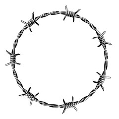 Barbed wire frame. Sharp barbwire border chain. - obrazy, fototapety, plakaty