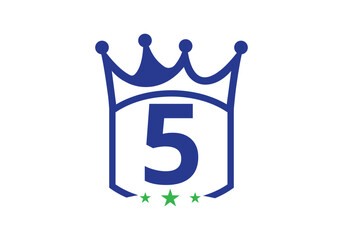 Letter 5 king crown Design Vector Template. letter logo icon design with king crown Template