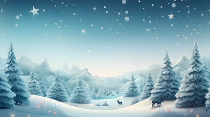 Winter Christmas landscape animals in the woods. Snow background