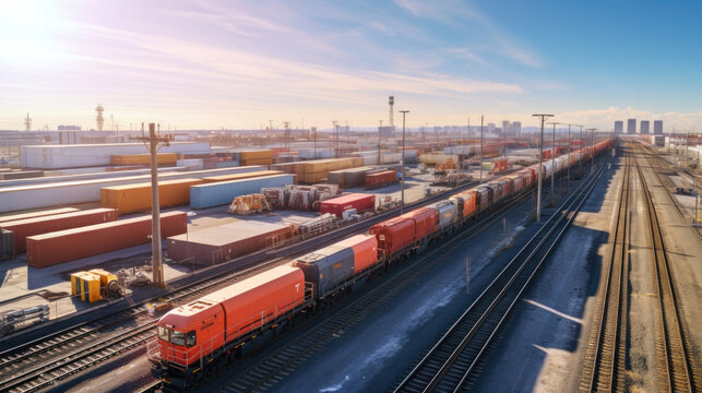 Aerial View Of An Industrial Building And Warehouse With Freight Cars In Length.