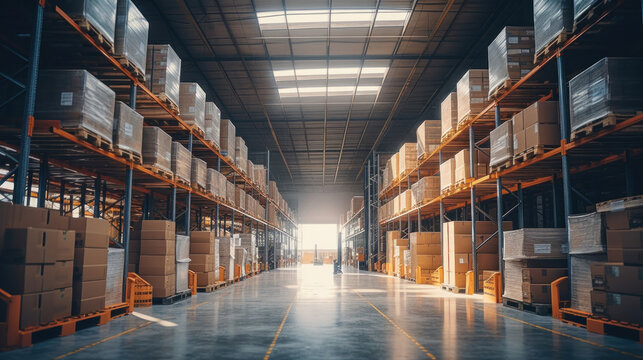 Huge distribution warehouse with high shelves, Large warehouse.