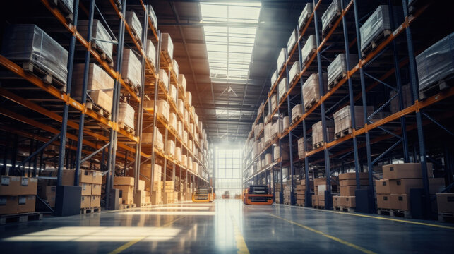 Huge distribution warehouse with high shelves, Large warehouse.