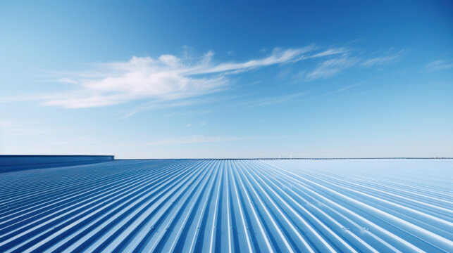 New roof metal sheet with blue sky.