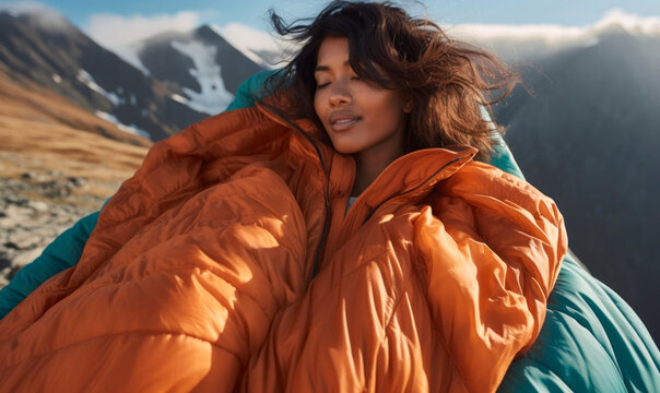 Asian woman explorer wild camping