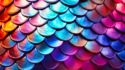 Seamless scallop pattern, Mermaid scales, Iridescent sheens with vibrant colors,