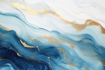 Fototapeta premium Abstract blue wave with gold lines. Subtle waves of paint, abstract blue waves of the ocean, lines of marble