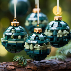 Christmas tree balls made from lego - obrazy, fototapety, plakaty