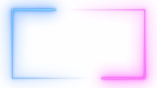 Abstract blue pink neon glowing line frame, animated moving led light screen box projection 3d rendering, empty space border presentation design background, futuristic laser sprectrum backdrop