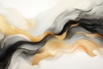 Abstract marble background fluid art painting alcohol ink style with a mix of black, white and gold colors - obrazy, fototapety, plakaty