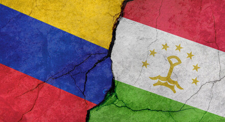 Venezuela and Egypt flags texture of concrete wall with cracks, grunge background, military conflict concept