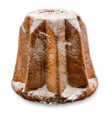 Pandoro typical Italian Christmas cake with icing sugar, isolated