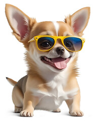 chihuahua puppy who is happy wearing cool sunglasses