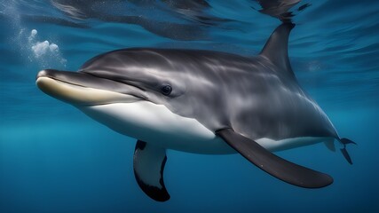 Naklejka premium dolphin in the water A large trophy bull dolphin fish swims quickly close to the bottom of its environment. 