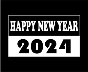 2024 Happy New Year Abstract Black And White Design Holiday Vector Logo Symbol Illustration