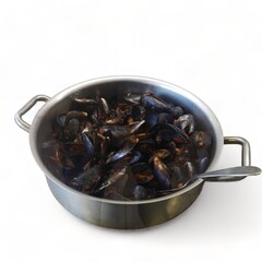 Pot of mussels with broth-