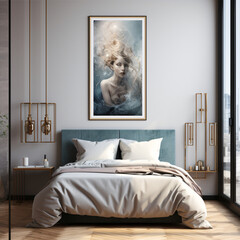 Elegant interior with a centrally exposed painting, frame,  mockup, empty frame, 