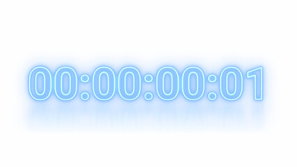 Cyber neon countdown timer, futuristic blue laser led light energy clock display, 3d rendering digital stopwatch sign animation background