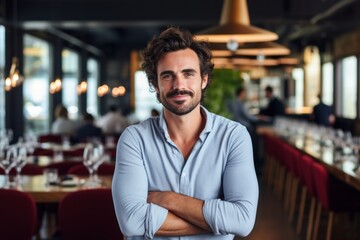 Fototapeta premium happy modern man on the background of a fancy restaurant and bar