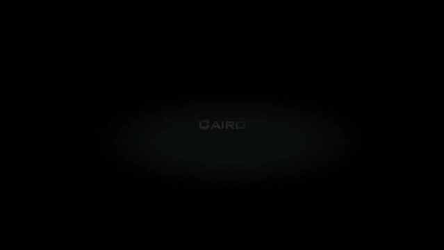 Cairo 3D title word made with metal animation text on transparent black