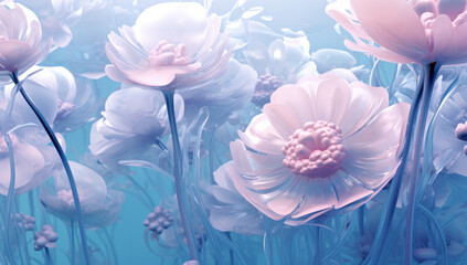 Underwater pink watery floral flowers background. Mother's day or nature concept