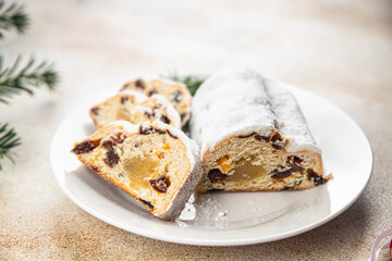 christmas stollen sweet dessert holiday baking treat christmas celebration meal food snack on the table copy space food background rustic top view