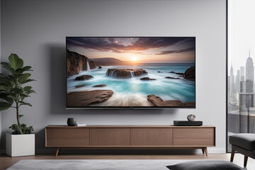 wide screen led smart tv mockup in room