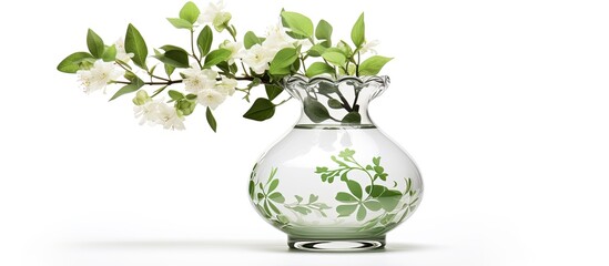 The vintage floral design on the isolated white background showcases the beauty of nature with intricate leaf patterns and flowers that evoke a sense of love and art The interior glass vase 