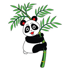 Vector Illustration of panda bear at the bamboo