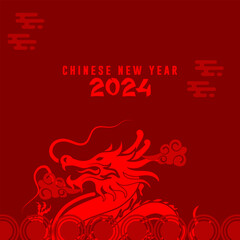 Chinese New Year 2024, year of the dragon. Collection of Chinese New Year posters, greeting card designs with Chinese zodiac dragon.
