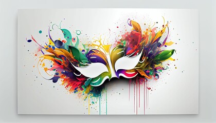 AI art of a carnival mask featuring colorful spray paint strokes and feathers on a canvas - obrazy, fototapety, plakaty