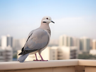 Eurasian Collared Dove Perched on a City Balcony, Generative AI