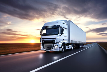 Generic and unbranded truck speed driving on asphalt road