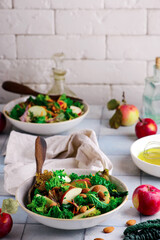 Vegetarian salad of green Kale  apples and almond