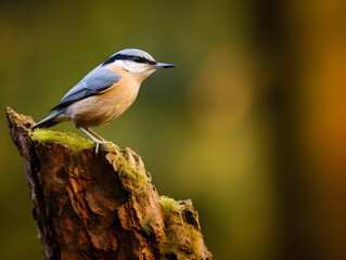 Obraz premium Eurasian Nuthatch on a Tree Trunk, Generative AI